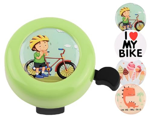 Fahrradklingel Kinder mit 4 Austauschbare Aufkleber,Klingel Fahrrad Kinder,Klingel Kinderfahrrad,Kinder Fahrradklingel,Mini Fahrrad Klingel,Fahrradglocke Kinder für Fahrrad,Roller,Laufrad,Grün