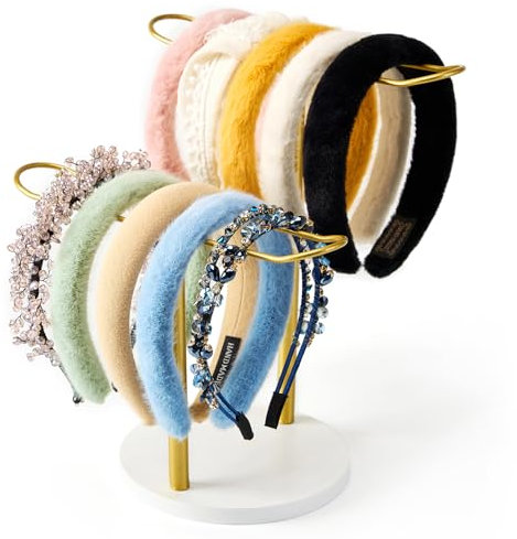 MoyRetty Kopfbandhalter (Holzsockel), 2-stöckiger Metall-Organizer, Haarreif, Präsentationsständer, Aufbewahrung, Haarseile, Schleife, Zubehör, Armbänder, Armreifen, Schlafzimmer, Studentenwohnheim