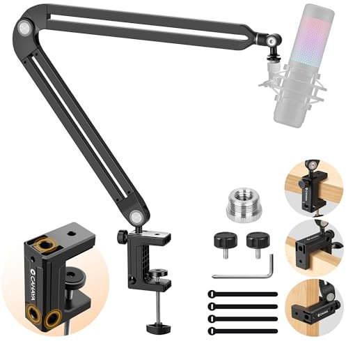CAHAYA Soporte de Micrófono con Brazo Articulado de Escritorio Ajustable con Adaptador de 3/8 a 5/8 Rotación Completa Organizadores de Cables, Modelo CY00380-1
