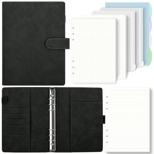 SKYDUE A5 Ringbuch, Ringbuch A5 Nachfüllbar,135 Blätter Nachfüllpapier, Notizbuch Mit Bindertaschen, a5 Binder Für Schulnotizen Und Reisetagebücher (Schwarz)