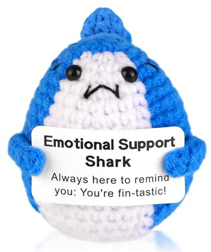 AsyinXson Positive Häkelhai-Geschenke, gehäkelte emotionale Unterstützung, lustige Ornamente, Häkeldekoration Geburtstagsgeschenk für Hai-Liebhaber, Freunde, Frauen und Männer (Blau)