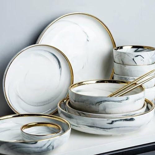 QUSYZD Ensemble d'assiettes en céramique, Plats en marbre, Ensemble de Vaisselle, Couleur-Ensemble pour 6 Personnes,Color-6 Person Set,Color-6 Person Set,Color-6 Person Set