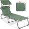 Homecall Sonnenliege Klappbar Gartenliege mit Dach, Kopfstütze, 5-Fach verstellbare Rückenlehne, Strandliege, Tragbarer Liegestuhl Bis 180 kg für Garten, Outdoor, Balkon, Camping - XXL (Khakigrün)