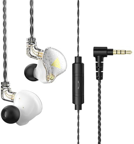 AK6 Pro Cuffia cablata da 3,5 mm con microfono. Auricolari da monitor in-ear per sport e lavoro. Cavo staccabile per computer, tablet, PC IEM (Intra-Ear Monitors) da gioco (Bianco, Senza microfono)