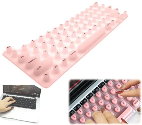 Keyboard Film for Nail Art,Full-Size Keyboard Film,Silicone Raised Keyboard Protective Cover,Nail Art Keyboard Film,Keyboard Cover for Long Nails Typing and Gaming (Pink, Round Shape)