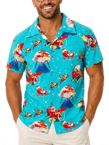 King Kameha Funky Hawaiihemd Herren Kurzarm Fronttasche Hawaii-Print Weihnachten Christmas Santa-Claus