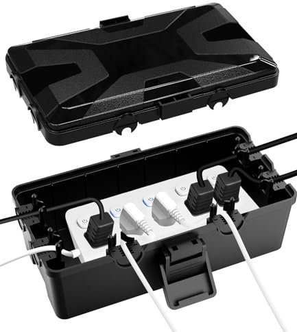 Boîte de Câble Etanche,26.1x15x9.4 CM Boite Etanche,Boite Etanche Electrique Exterieu,6 Entrée de Joint de Câble,IP54 Boite Rangement Cable,pour Timer Outlet Plug,Minuteries,Rallonges,Câbles