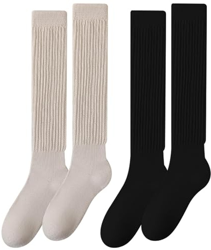 Yeenano Calzini Alti al Ginocchio, 2 Paia Calzini Slouchy da Donna, Morbidi e Caldi per Stivali e Abbigliamento Casual