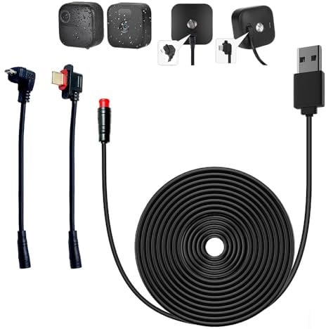1Pack 24.9ft/7.6m Power Charging Cable for Blink Outdoor 4(4th Gen)&Outdoor/Indoor (3rd Gen)&Blink XT2/XT,Weatherproof Extender Cable with Extra Type C and Micro USB Charging Connector Continuously