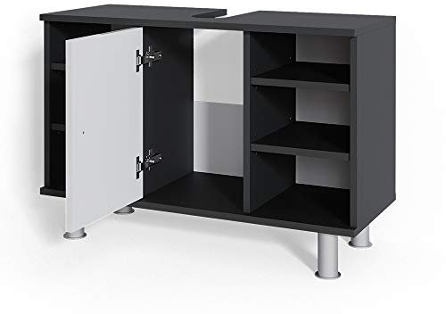 Vicco Waschbeckenunterschrank Anthrazit/Weiß Hochglanz Fynn 80x54x32 cm - Unterschrank für das Badezimmer, Praktische Ablage für Handtücher, Putzmittel & Pflegeprodukte