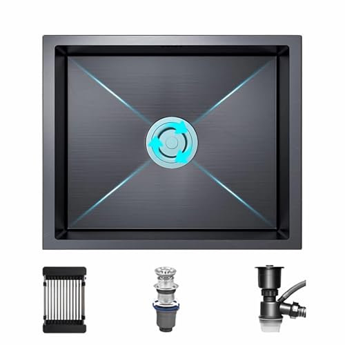 Coubird Fregadero de cocina negro de acero inoxidable bajo encimera pequeño fregadero de cocina con accesorios de escurridor adecuado para cocinas, bares y cuartos de servicio (50 x 40 cm)