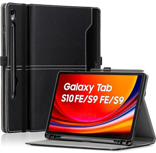 DLveer Funda para Samsung Galaxy Tab S10 FE 10.9/S9 FE 10.9''/S9 11 Pulgadas con S Pen Soporte,Cuero PU + Contraportada de TPU Suave Funda con Soporte Multiángulo, Auto Activación/Reposo,Negro