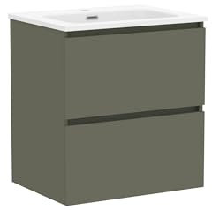 Baikal Mueble de Baño Klay. Mueble MONTADO. 2 Cajones Suspendido con Lavabo. Armario de Baño. Lavabo Ceramico. 60cm Verde Musgo.