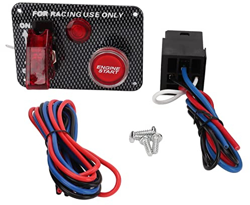 Marhynchus Kit de Panel de Interruptor de Encendido, 12 V, 40 A, Fibra de Carbono, Estilo de Carreras, Botón de Arranque de Motor, Panel de Interruptor de Arranque para Coche, Camión,