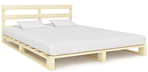 Runheo Palettenbett Massivholz Kiefer 180x200 cm, Robuster Bettrahmen Natur mit Kopfstütze, Langlebiges Plattformbett für Schlafzimmer, 20mm Plattenstärke