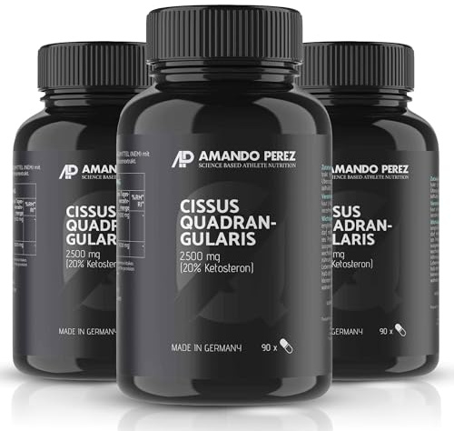 Amando Perez Cissus Quadrangularis 2.500 mg hochdosiert – 270 vegane Kapseln – 5:1 Extrakt standardisiert auf 20% Ketosterone – laborgeprüft in Deutschland & ohne Zusatzstoffe – 3er Bundle