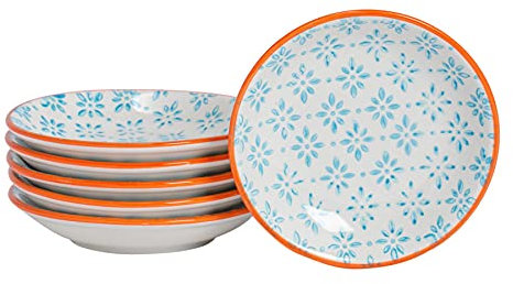 Nicola Spring Hand-Printed Sauce Dishes - 10cm - Blue - Pack of 6 - Decorative Porcelain Side Dipping Dish for Soy Sauce, Seasoning, Chutney, Condiments