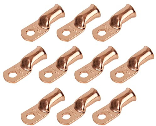 Super Cloud 10pcs Purple Copper Terminal Lugs 1/0 AWG Battery Cable Ends Tubular Bare Copper Eyelets Ring Terminal Connectors(1/0 AWG - 5/16'' Ring)