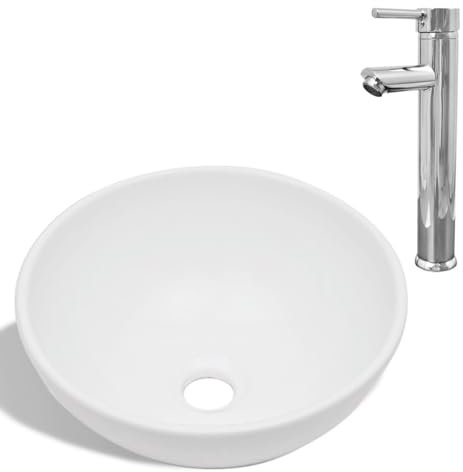 vidaXL Waschbecken Mischbatterie Keramik Rund Aufsatzwaschbecken Waschschale