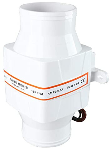 YaeMarine 3 Zoll 12V Inline-Gebläse Elektrisches Inline-Bilge-Luftgebläse 130 CFM Weiß für Boot Marine