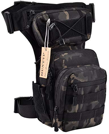 Huntvp® Taktisch Beintasche Militär Beinbeutel MOLLE Hüfttasche Sport Tactical Leg Bag Armee Wasserdicht Gürteltasche Werkzeugtasche Tasche für Bein Herren Damen Motorrad, Typ-2-Camouflage