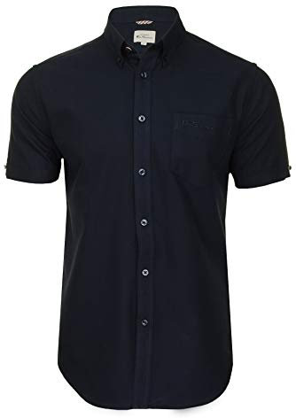 Ben Sherman Men's Button-Down Collar Oxford Shirt, Short Sleeved, Regular Fit (Dark Navy (Embroidered Pocket Logo)) L