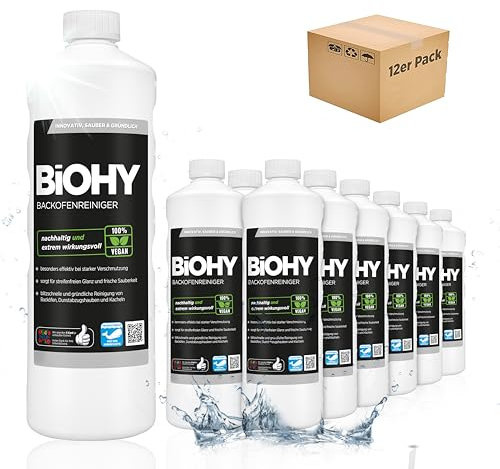 BiOHY Detergente per forni (12 bottiglie da 1l) | Per una pulizia facile e veloce del forno | Rimuove anche le incrostazioni più ostinate (Backofenreiniger)