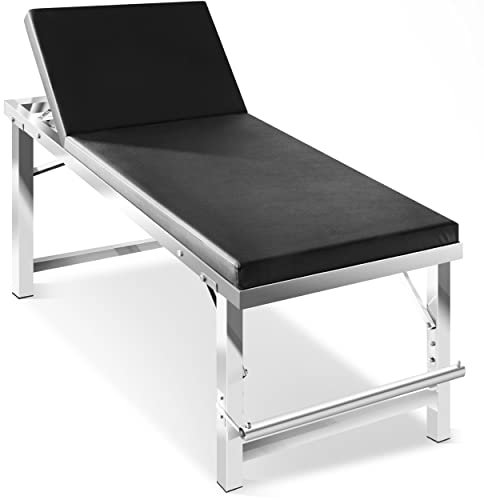 AIESI® Untersuchungsliege medizinische Feuerfeste aus Edelstahl mit 1 Gelenk, Farbe Schwarz mit Toilettenpapierhalter, Belastbarkeit 150 kg, Garantie 24 Monate