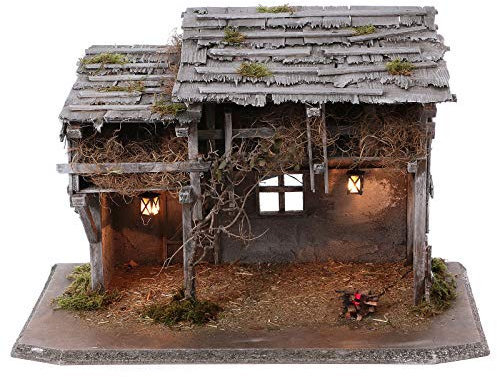 Holyart Krippenstall, Modell Luhe, mit Beleuchtung und Raucheffekt, für 14-15 cm Krippe