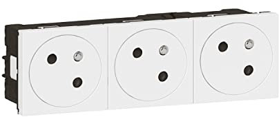 LEGRAND - Prise Triple Murale Précâblée avec Terre Mosaic Surface Link à 45° - Prise 2P+T à Fixation par Emboîtement - Fabriqué En France - Blanc