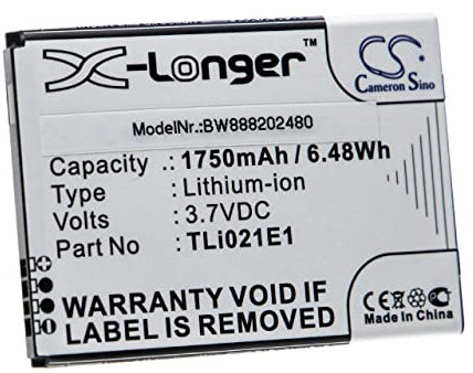 vhbw Akku Ersatz für Alcatel CAB2150008C1, TLi021E1 für Handy Smartphone Telefon (1750mAh, 3,7V, Li-Ion)