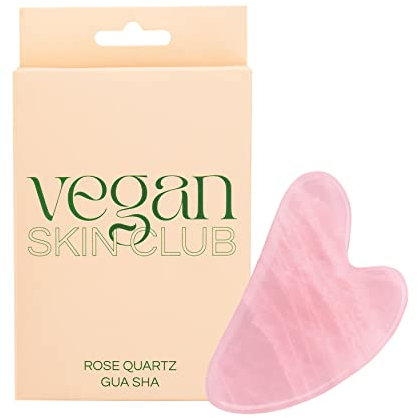 Vegan Skin Club Quarzo Rosa Pietra Gua Sha | Strumento di Massaggio Naturale per la Cura Della Pelle per Donne | Scultore e Massaggiatore Gua Sha Viso con Effetti Anti-Invecchiamento