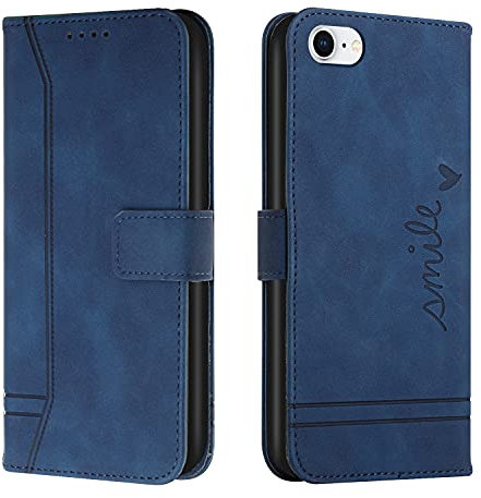 Trugox Handyhülle für Apple iPhone SE 2022 5G/iPhone SE 2020/iPhone 8/iPhone 7 Hülle Klappbar Klapphülle mit Kartenfach Handytasche Schutzhülle Tasche Leder Wallet Flip Case Book Cover - Blau