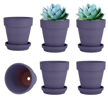 vensovo 10.16cm Purple Clay Pot for Plant with Saucer - 6 Pack Small Terra Cotta Plant Pot with Drainage Hole, Flower Pot with Tray, Terracotta Pot for Indoor Outdoor Plant