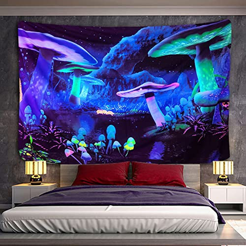 Ricemru Pilze Wandteppich Psychedelic Trippy Groß UV-Aktiv Wandtuch Fantasy Mushrooms Pflanzen Welt Dunkel Wandbehang Wandtücher Vintage Aesthetic Tapestry Wanddeko für Wohnzimmer,230x180