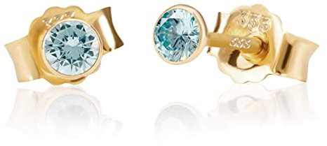 NKlaus Paar 3,0mm 333 Gelb Gold 8 Karat Ohrstecker Kristall Zirkonia Aquamarin Butterfly Verschluss Damen Mädchen 3350