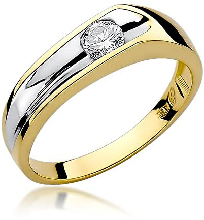 MARKO Gelbgold Damen Verlobungsring mit 0.25Ct Diamant, 14 Karat Gold (585) | Goldring mit Box | Goldring für Frauen r.22