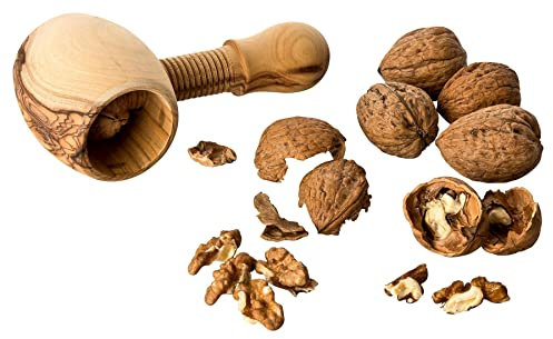 MaMeMi Cascanueces de madera de oliva hecha a mano, diseño rústico, fácil de usar, ideal para niños y adultos, único de madera natural
