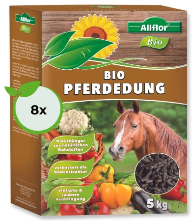 Allflor Pferdedung gekörnt 8 x 5 Kg in Faltschachtel - Pferdemist als Dünger - rein biologisch-organischer Universaldünger - Pferdedünger - Für alle Garten-, Obst- & Gemüsepflanzen