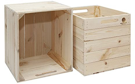 MARWOOD PREMIUM QUALITY 2x Kallax Box Kalaxregal Boxen Aufbewahrungsbox Kallax Einsatz aus Holz I Kiste Box für Kallax Regal I Kallax Einsätze I Obstkiste| Holzkasten| ESSEN