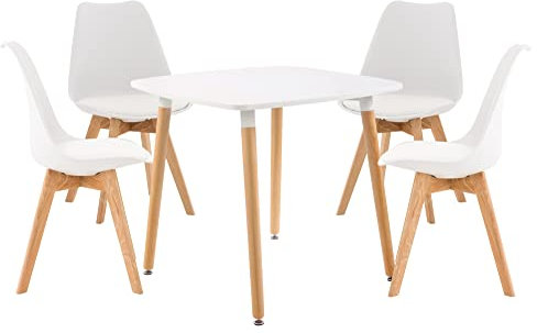 CLP Sitzgruppe Liborg I 4X Stuhl Linares + 1X Tisch Viborg I Moderne Essgruppe, Farbe:weiß