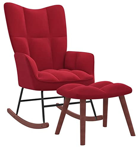 Susany Schaukelstuhl mit Hocker Relaxstuhl Stuhl Schwingsessel Schwingstuhl Polsterstuhl Schaukelsessel Relaxsessel Armlehnenstuhl Sessel für Wohnzimmer/Schlafzimmer/Kinderzimmer, Samt Weinrot