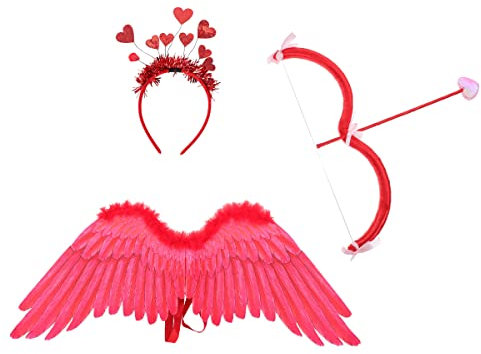 VALICLUD Amor-KostüMset Mit Herz-Stirnband Roten FlüGeln Amorspfeil Und Bogen FüR Valentinstag Und Partys Hochwertige Materialien Verspielt Und Bequem
