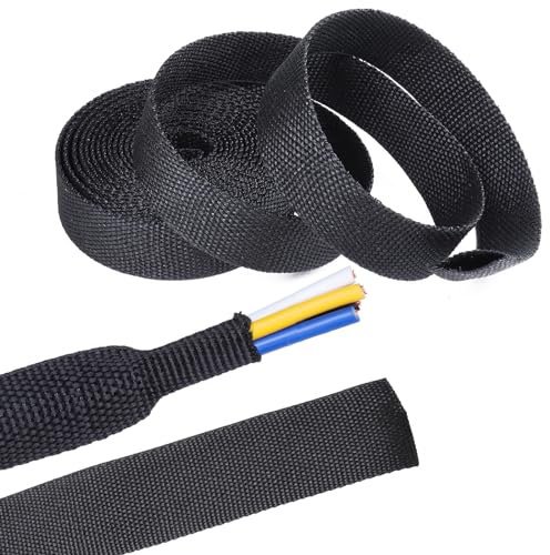 Sonoreboom Tubo de tela trenzada termorretráctil 2 en 1, Pasacables Cubre Cables, ajuste perfecto para manguera/cable/alambre de forma irregular (1/2 pulgadas (12 mm), 14 pies)