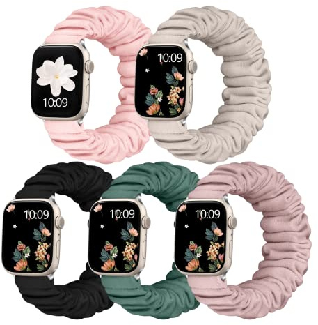 Adorve Scrunchie Bands Compatible with Apple Watch Band 38mm 40mm 41mm 42mm 44mm 45mm 46mm 49mm Women, Cute Fabric Scrunchy Adjustable Elastic Strap for iWatch SE3/2/1 Ultra Series 11 10 9 8 7 6 5 4 3