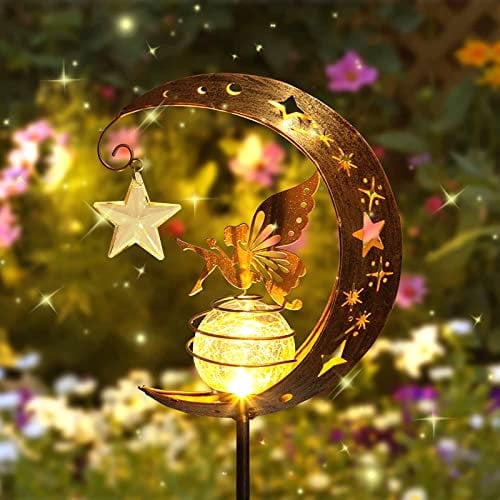 Mond Solarleuchten Garten Deko Terassendeko,Elfe/Blumenfee Wasserdichte Solarleuchte,Freien Solarlampe für Außen,Mond Solarleuchten,Deko Leuchten Balkon,Gartendeko