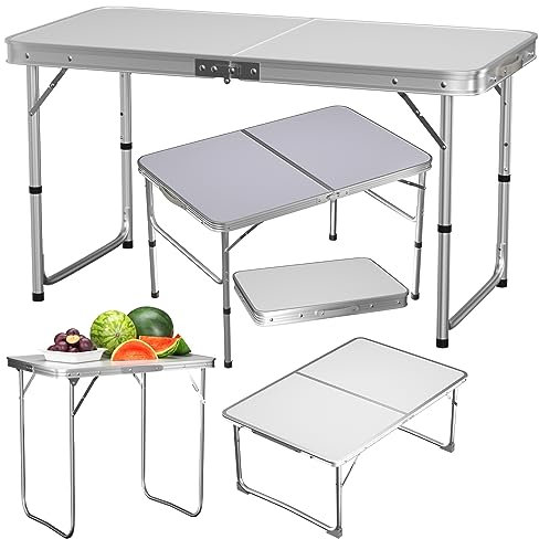 VickyHome Klappbarer Campingtisch 120x60x70CM Hochleistungs-klappbarer Picknick-Bocktisch Schreibtisch mit 3 höhenverstellbaren (2.3/2/1.8 FT), rechteckiger Leichter kommerzieller Klapptisch