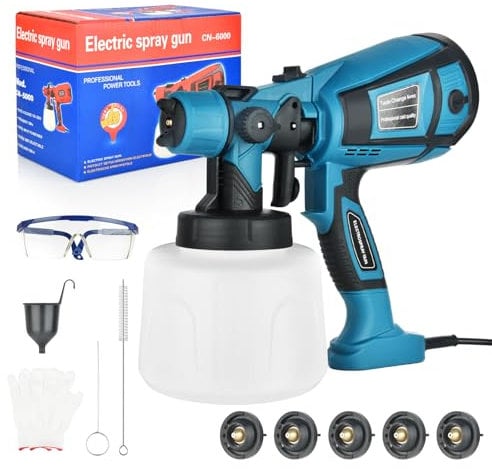 Vothen Paint Sprayer, 800W Paint Spray Gun with 5 Nozzles and 3 Patterns, 1400ML Electric Paint Sprayer, Max 1100ml/Min, 100 DIN-s, HVLP Spray Gun for Fence, Cabinet, Walls, Ceilings, Crafts