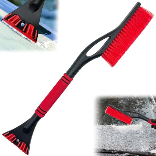 Coffee Life Plus,Rascador de Hielo para Coche con Escoba,2 en 1Eliminador Cepillos para Nieve Raspador,Mango de Espuma Raspador de Hielo con Cepillo para Coche Cepillo de Nieve para Coche (Rojo)