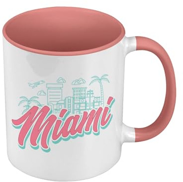 Tasse, Farbe Premium Qualität, Rosa – Miami Sonne USA Strand Florida – Tasse mit Henkel und farbigem Innenfutter